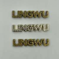 Étiquettes métalliques personnalisées LINGWU en strass anti-corrosion écologiques, avec logo complet en lettres, vente en gros pour vêtements, sous-vêtements, sacs, casquettes