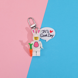 QYS Plastic Cartoon Star Bat <b>Keychain</b> Anime Doll Backpack Accessory Cute Building Blocks Keyring <b>Personalized</b> Cosplay Item - Product Image 1