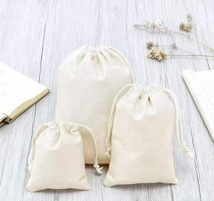 Bolsa de Joyería Ecológica de Lona de Algodón Suave, Color Beige Natural, Logotipo Personalizado, Bolsa de Compras Antipolvo - Product Image 1