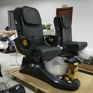 เก้าอี้นวดเท้าหรูหราสีทอง พร้อมปั๊มระบายน้ำ มีไฟและฟังก์ชั่นนวดน้ำวน สำหรับร้านเสริมสวย - Product Image 1