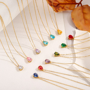 Collana con Ciondolo in Acciaio Inossidabile Placcato Oro 18k PVD Antiossidante, Personalizzabile con Cristallo a Goccia in 12 Colori, per Donne - Product Image 2