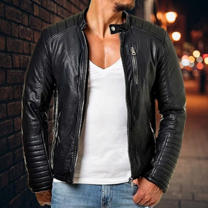 CUSTOM Men's Black Polyester/Cotton <b>Safari</b> Jacket VINTAGE REAL BROWN OEM MOTORCYCLE JACKETS Winter Eco-Friendly Sheep Zipper - Product Image 3