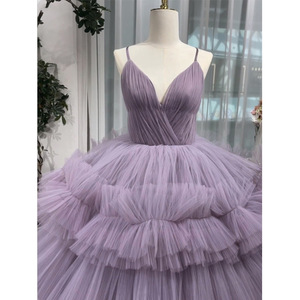Purple Strapless Tulle Ball Gown Wedding Dress Sweetheart Neckline Natural Waistline Full Layered Skirt - Product Image 4