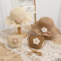 Nouveau chapeau de soleil en fourrure d'été unisexe, style floral parent-enfant, pour la plage, avec sac assorti, taille de tête 48-50 cm
