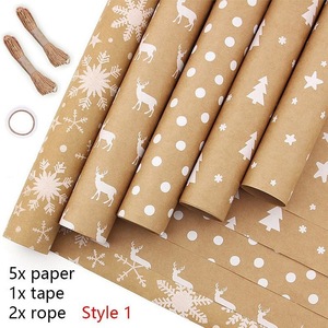 5 Pezzi di Carta da Regalo Kraft Vintage con Albero di <span class=keywords><strong>Natale</strong></span> e Fiocchi di Neve, Riciclabile, per Regali Festivi, Confezioni Fai-da-Te, Decorazioni per Feste - Product Image 2
