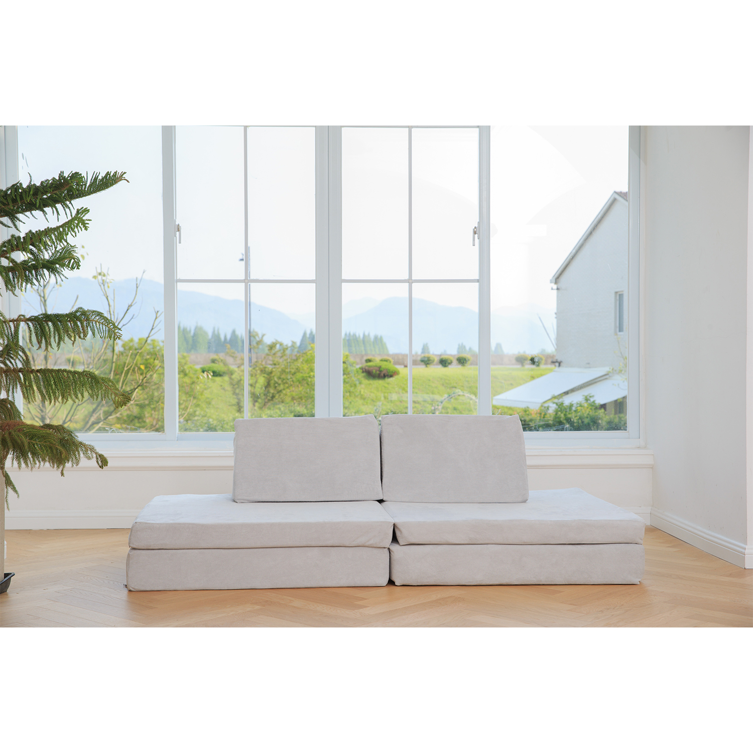 Babies Foam Sectional Living Room Sofas With 2 Triangle Pillows Crawling And Sliding Blocks Kids Play Couch