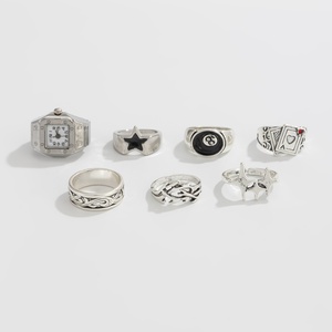 7 pièces/ensemble Punk métal étoile/cartes de porc/anneaux de montre pour hommes <span class=keywords><strong>Cool</strong></span> mâle rue bague sur la main accessoires mode bijoux cadeaux - Product Image 5