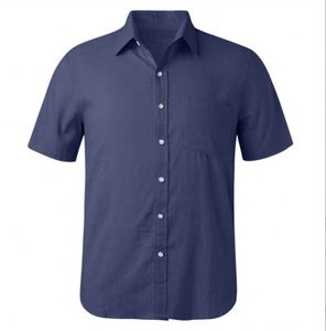 Nuova Camicia da Uomo in Cotone e Lino Tinta Unita con Colletto e Maniche Corte in Stile Europeo e Americano - Product Image 6