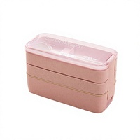 Boîte à lunch en paille de blé à trois niveaux avec compartiments scellés, en plastique, compatible micro-ondes, style bento japonais