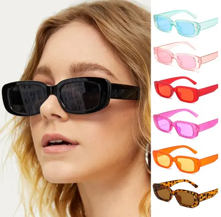 Offre Spéciale Vintage couleur bonbon nuances de mode petit carré Rectangle lunettes de soleil de créateur personnalisées pour les femmes