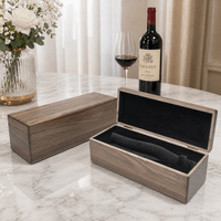 Boîte de présentation de vin rectangulaire haut de gamme faite à la main, boîte cadeau en bois de noyer noir personnalisée pour une seule bouteille, doublée de velours EVA