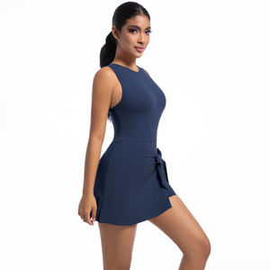 Женская цельная Спортивная одежда для спортзала, комбинезон для йоги, тенниса, платье с логотипом спереди, комплект с юбкой - Product Image 3