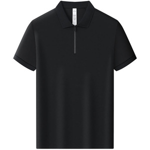 Polo Shirt Short Sleeve Zippered Cotton Solid Color Breathable Daily Wear - Product Image 2
