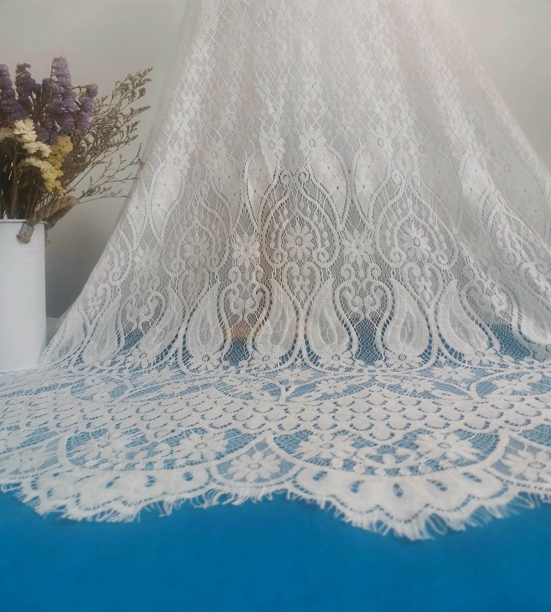 3 metre genişlik 150cm Hollow Out örgü dantel kirpik fransız kalın dantel kumaş elbise için düğün elbisesi dantel 150*300cm