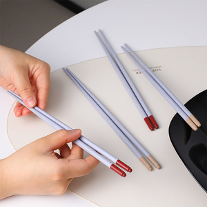 Smqph Alloy Chopsticks PPS Antibacterial Round Solid Color Household Gift Box Set - Product Image 2