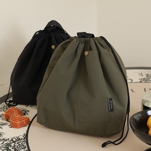Lunch Bag Nylon Insulated Drawstring Large Capacity Office Use Grey Stone Green <b>Khaki</b> Midnight Black - Product Image 1