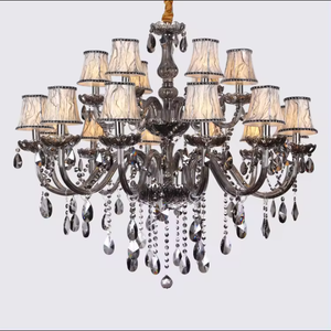 Lustre à bougie blanc chaud à hauteur réglable en cristal moderne gris fumée pour le hall du salon - Product Image 1