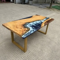Table en résine bleu océan Table à manger Table à manger en bois massif grande assiette Table à manger panneau en frêne