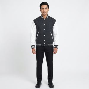 FINER THREADS OEM Blouson universitaire personnalisé pour homme, hiver, manches longues, en laine/polyester, entièrement à boutons-pression, style urbain, avec patchs sur le devant - Product Image 1