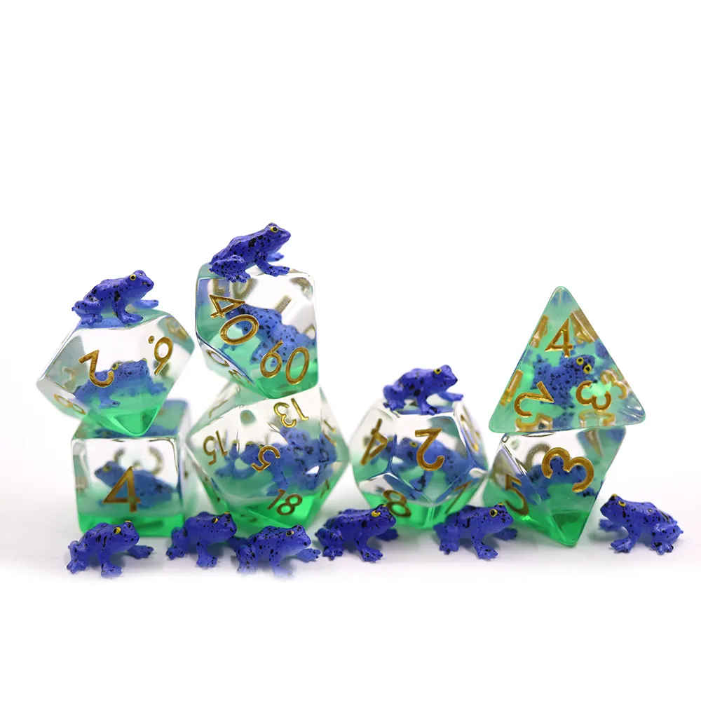 Dadu kustom Resin polihedral plastik biru Set dadu permainan Dnd inklusif