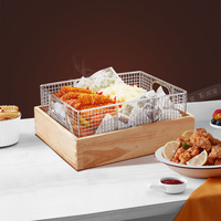 Support de présentation de desserts et de fritures avec cadre en chêne, panier en acier inoxydable, lampe chauffante pour hôtel, restauration, pizza, barbecue