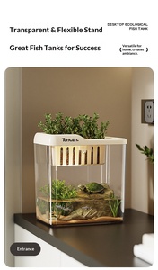 Acquario Moderno Piccolo per Pesci Rossi e <span class=keywords><strong>Tartarughe</strong></span>, in Plastica e Vetro Trasparente, per Uso Interno in Soggiorno, Ufficio o Scrivania - Product Image 3