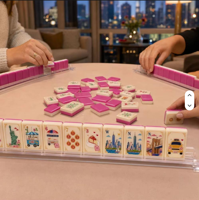 Pink Acrylic Mahjong Tile Set New York City Theme American Style Table ...