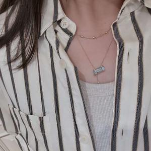 สร้อยคอทอง 18K เงินแท้ S925 ประดับพลอยสีฟ้าสดใส จี้รูปโบว์ ดีไซน์โรแมนติก สร้อยคอแบบผูกโบว์  จี้สวยงาม - Product Image 3