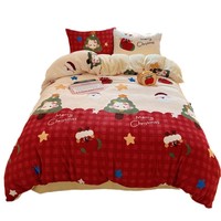 Parure de lit en flanelle épaisse à motif de Noël, ensemble de draps en polaire chaude 4 pièces, housses de couette douillettes pour l'hiver et l'automne