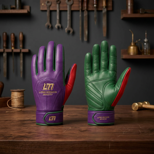 Gants de sport en cuir à écran tactile Long Mission Industry, respirants, longueur poignet, doublure en fourrure, écologiques, thermiques, couleurs violet, vert, rouge - Product Image 2