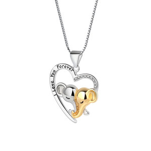 Ingrosso nuovo stile di vendita caldo <span class=keywords><strong>amore</strong></span> di lusso mamma e bambino fortunato doppio elefante ciondolo a cuore <span class=keywords><strong>d</strong></span>'argento collana da donna regalo madre - Product Image 5