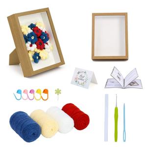 Kit de crochet personnalisé DIY pour la création de fleurs en pot tissées, artisanat fait main, fleurs encadrées, thème animaux de dessin animé, en coton au lait doux - Product Image 6