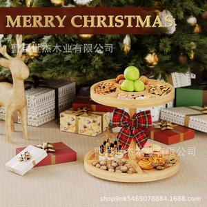 Shijie Wooden Double Layer Serving Tray Tiered Fruit And Snack Plate For Home Use - Product Image 5
