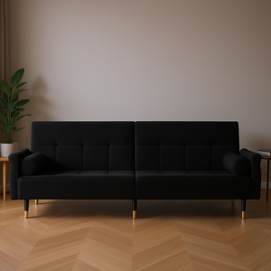 <b>Black</b> Velvet <b>Sofa</b> <b>Bed</b> 4 Seater Modern Tufted Back Living Room Furniture - Product Image 2