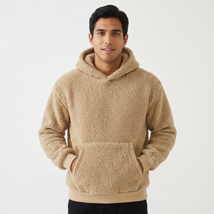Men <b>Sherpa</b> <b>Lined</b> Fleece <b>Hoodie</b> Pullover Hooded Sweatshirt Solid Color Winter Casual Wear Custom Logo - Product Image 1