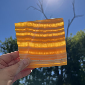 Wholesale Hot Natural Orange Calcite Slab Banded Polished Display <b>Raw</b> Stone Slices <b>Crystal</b> Good Pattern Office Decor Gifts - Product Image 2