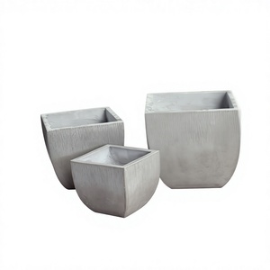 Modern Classic Set of 3 Grey Fiber Concrete Outdoor Floor Planters | Weather-Resistant Eco-Friendly Flower <b>Pots</b> <b>for</b> Home Garden - Product Image 4