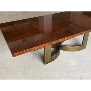 Exclusive Design Customized Antique Dining <b>Table</b> Stainless Steel Luxury Bronze Base <b>Wooden</b> <b>Top</b> Dining <b>Tables</b> UP-5-1 Dining <b>Table</b> - Product Image 5