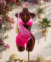 Ensemble de maillots de bain 3 pièces pour femme, 3 couleurs, avec haut triangle, bikini brésilien et robe transparente, tailles S-XL