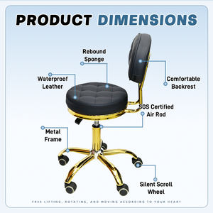 Tabourets de bar pivotants modernes et durables en cuir noir avec base dorée pour salon de coiffure, centre de beauté, salon, <span class=keywords><strong>studio</strong></span> - Product Image 4