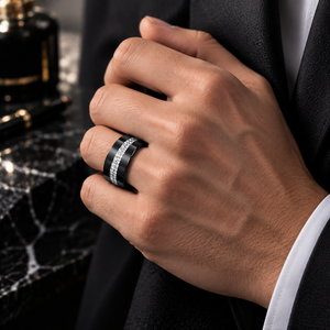 Anillo de Cerámica Negro Ancho de Lujo JLM, Anillo de Eternidad con Doble Hilera de Circonitas, <span class=keywords><strong>para</strong></span> Mujeres y Hombres, Joyería Fina de Moda - Product Image 3