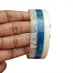 Newly Best Blue and White Carved Resin Bangle <b>Bracelet</b> Fancy with Marble Pattern Fashionable Stylish Design Jewelry Anniversary - Product Image 1