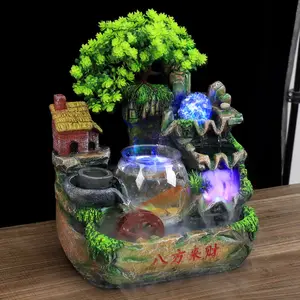 Resin Water Fountain Direct sale rockery and running water with tree type cartoon round plastic fish culture ornament