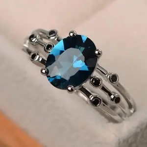 London Blue Topaz Ring Wedding Oval Cut Blue Gemstone Sterling Silver Ring