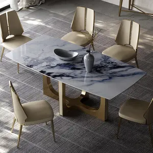 Shenzhen villa mobilya granit yemek masası setleri lüks el yapımı altın kaplama yemek odası masa