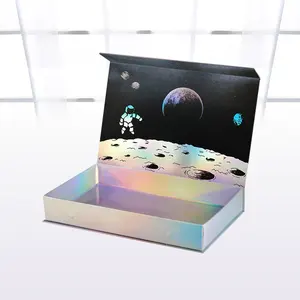 Caja de embalaje holográfica de plata personalizada de fábrica, caja de regalo de papel con imán holográfico