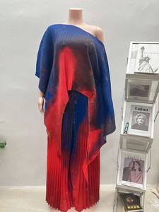 Conjunto de 2 Piezas Casual para Mujer, Talla Grande, Estilo Africano, Plisado, Estampado, Top Irregular y Pantalones Largos, Nuevo Estilo - Product Image 4