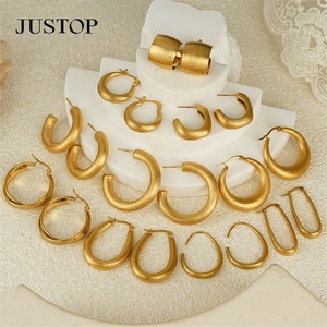 Trendy <b>Hook</b> Hoop <b>Earrings</b> 18K Gold Plated Stainless Steel Zircon Hypoallergenic Women's Fashion Jewelry - Product Image 2