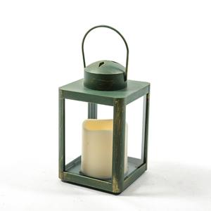 Lanterne en plastique vert avec bougie LED 10x10 H.17cm - Product Image 1
