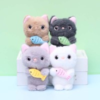 Porte-clés pendentif en peluche super doux, motif chaton et poisson en dessin animé, rembourré en coton PP, figurine animale marine, anti-stress, haut de gamme